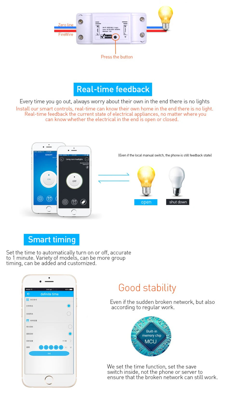 Wireless WIFI Smart Switch  For Smart  Home Security System