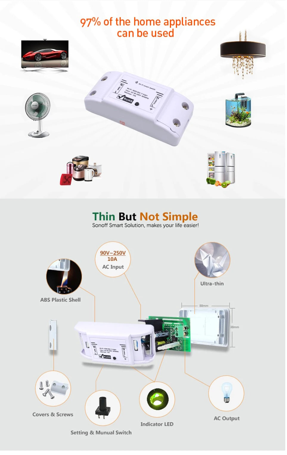Wireless WIFI Smart Switch  For Smart  Home Security System