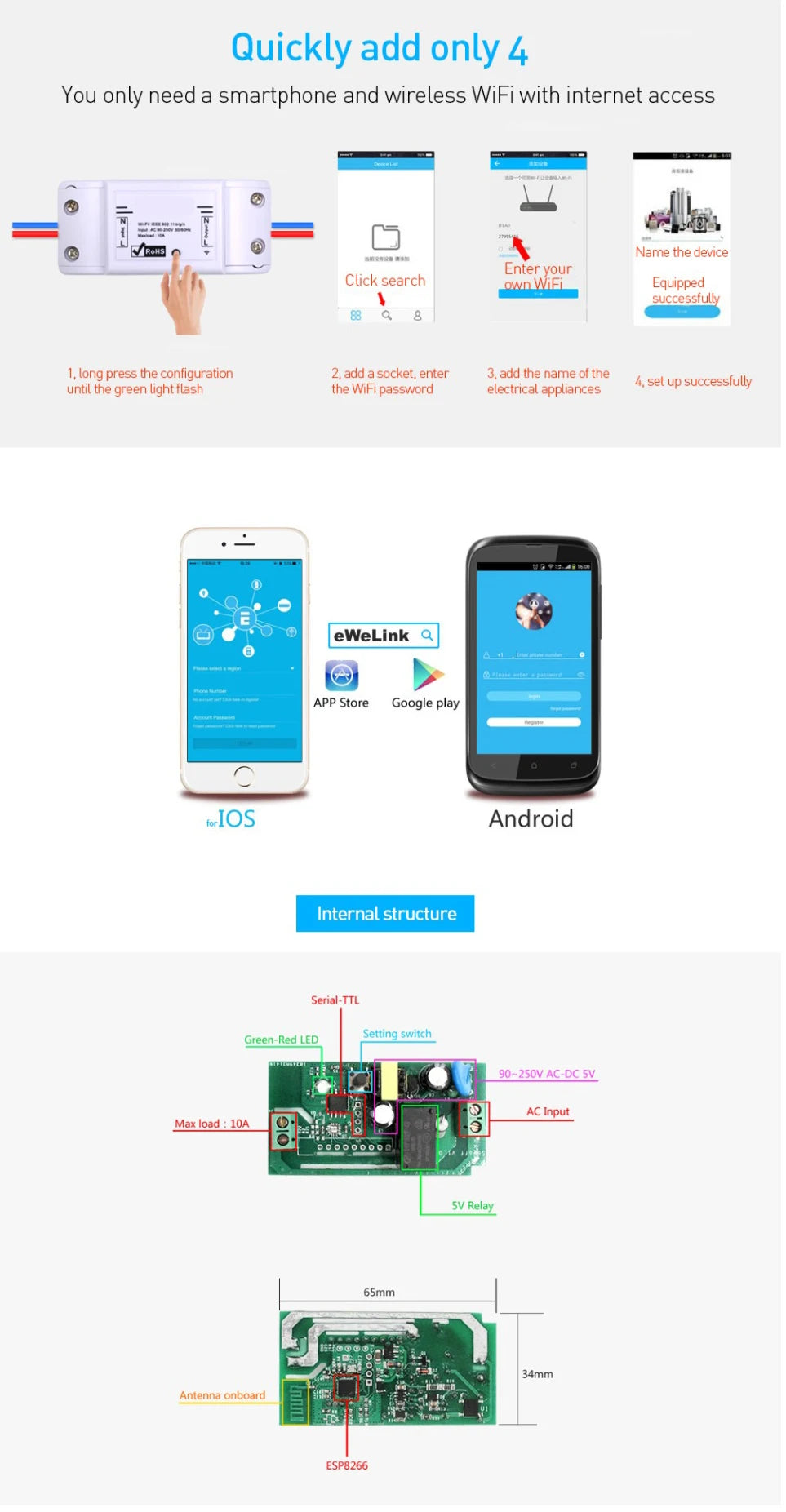 Wireless WIFI Smart Switch  For Smart  Home Security System