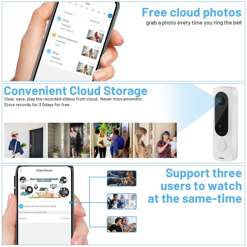 Smart WiFi Doorbell 1080P HD Wide Angle Camera Wireless Doorbell Motion