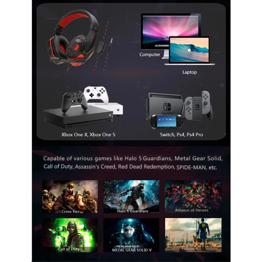 Wired PS4/PS5/Xbox/Smartphone/PC Headset Gaming Headset 120° Adjustable