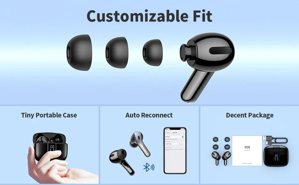 Wireless Earphones with Bluetooth 5.3, Quad-Mic Call Noise Reduction