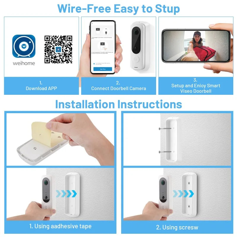 Smart WiFi Doorbell 1080P HD Wide Angle Camera Wireless Doorbell Motion