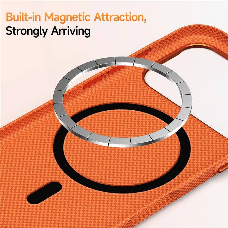 Luxury Plaid Texture Metal Lens Frame Magsafe Case For iPhone 17Pro