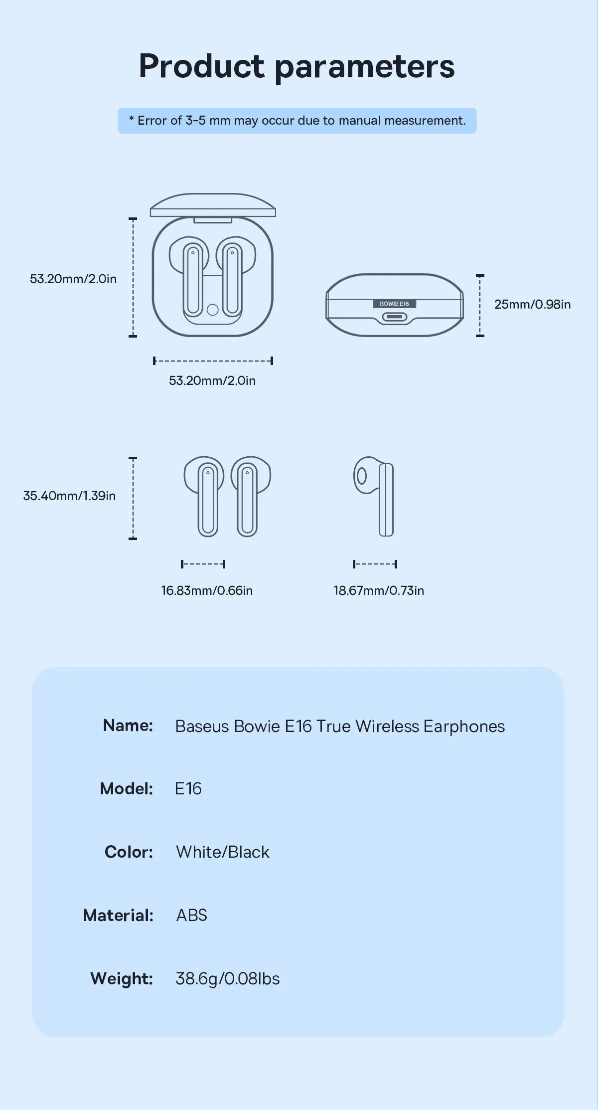 Baseus Bowie E16 Wireless Earphone Bluetooth 5.3 Earphones