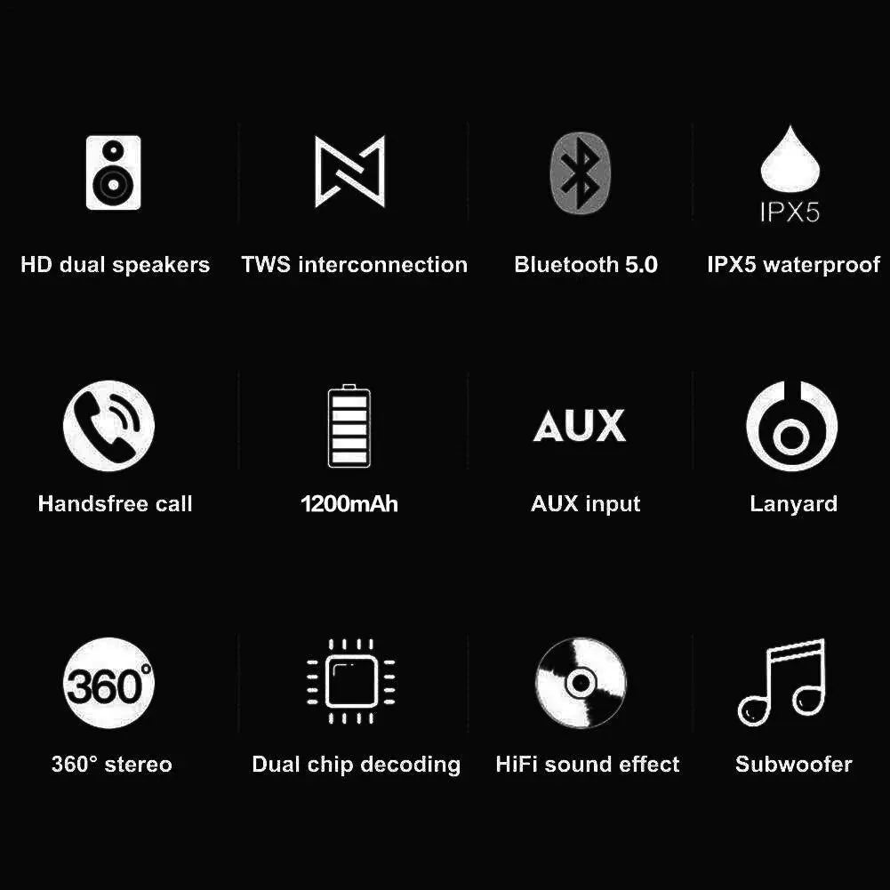 Portable Wireless Bluetooth Speaker TWS Stereo 3D Bass Hands Free Call