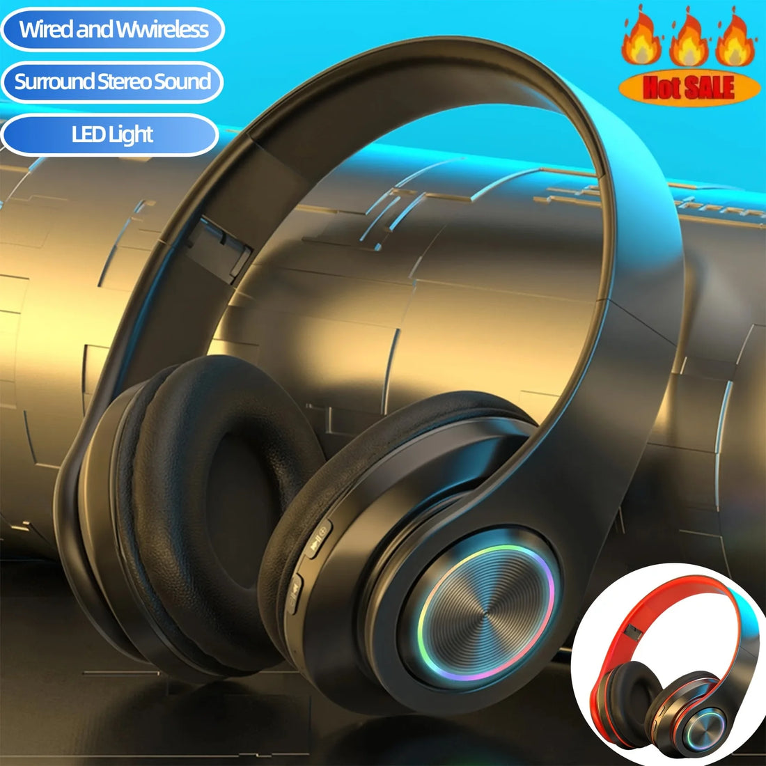 Wireless Over Ear Headphones - Active Noise Canceling, Deep Bass, LED Light