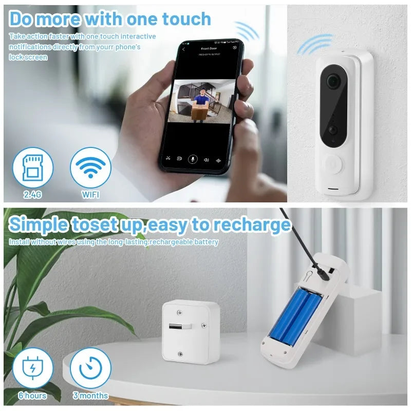 Smart WiFi Doorbell 1080P HD Wide Angle Camera Wireless Doorbell Motion