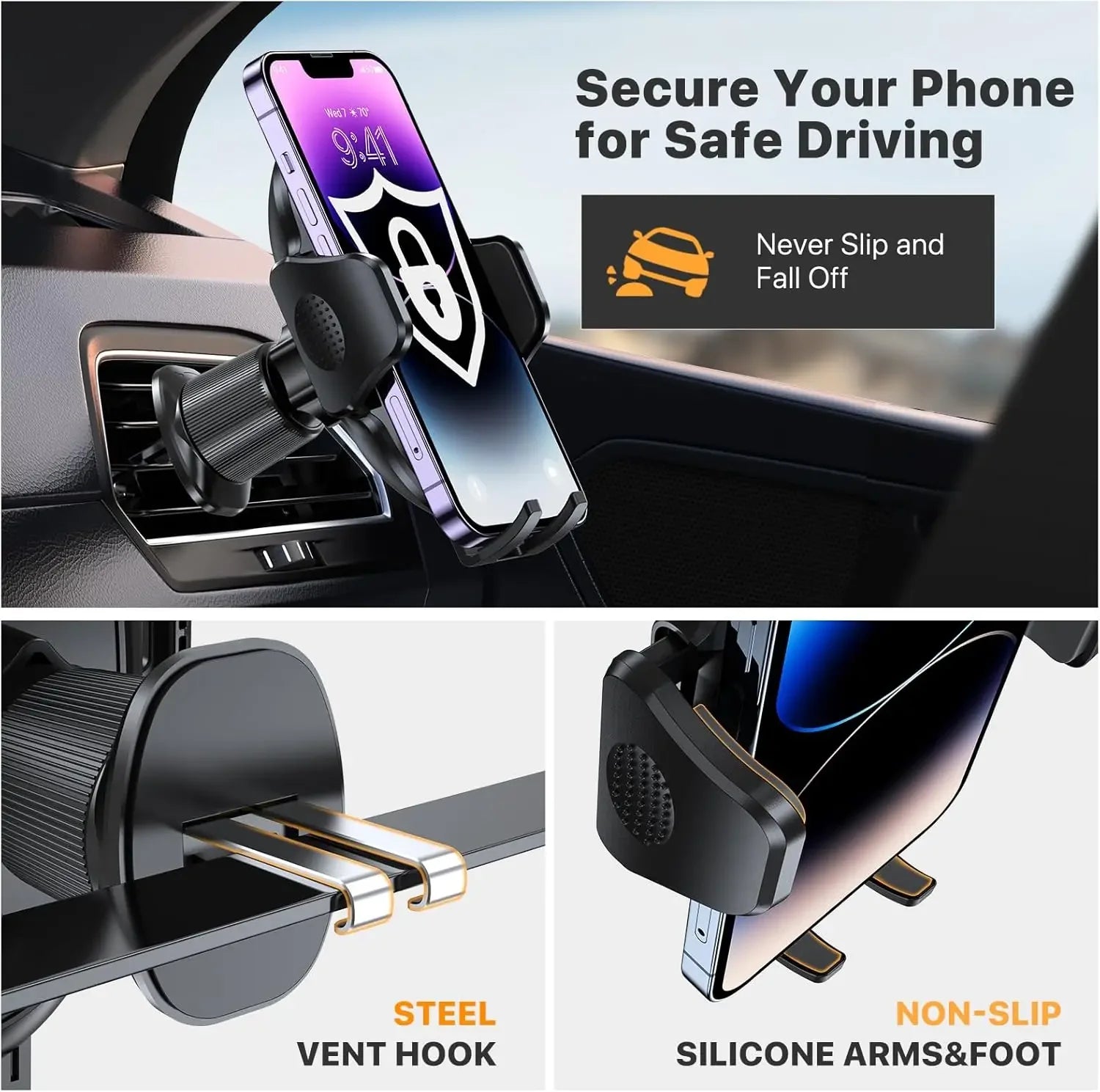 Car Phone Holder Phone Holders for Your Car with Metal Hook Clip Air Vent Cell