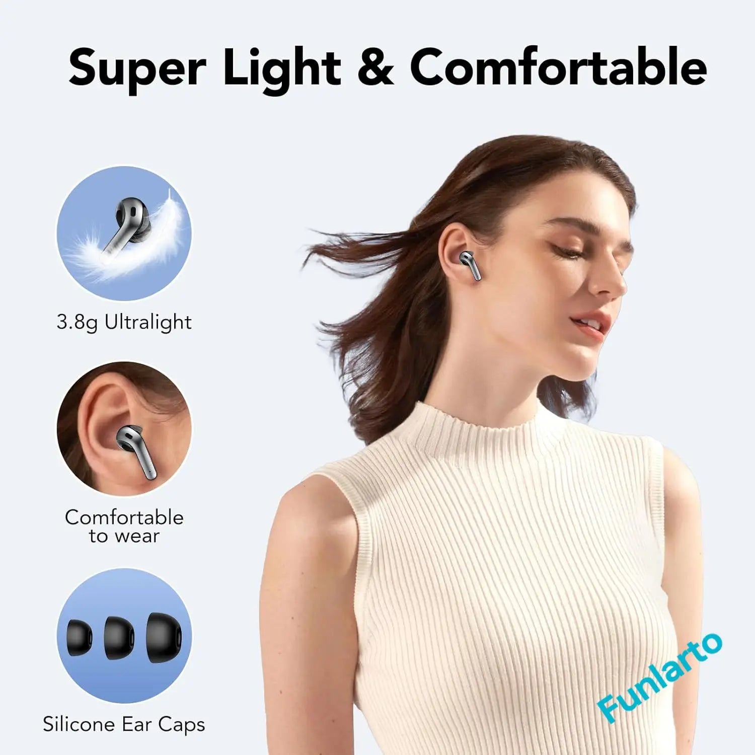 Wireless Earphones with Bluetooth 5.3, Quad-Mic Call Noise Reduction