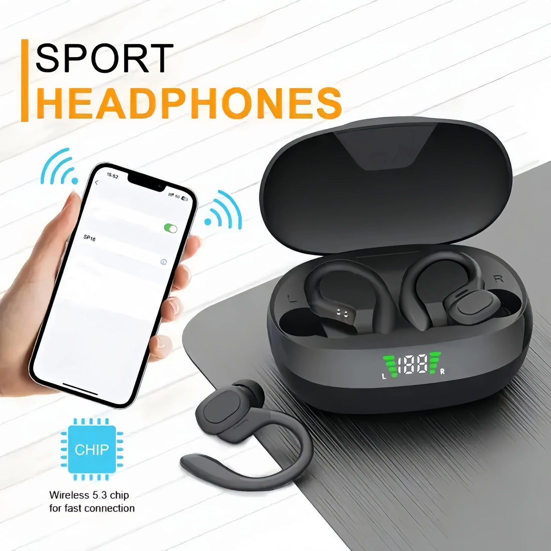 True Wireless Earbuds, Tws Headphones with Microphone, Sports Ear Clip