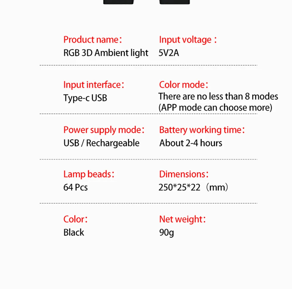 Smart RGB Pickup Lights LED 3D Double Sided Ambient Lamp APP Control Sound