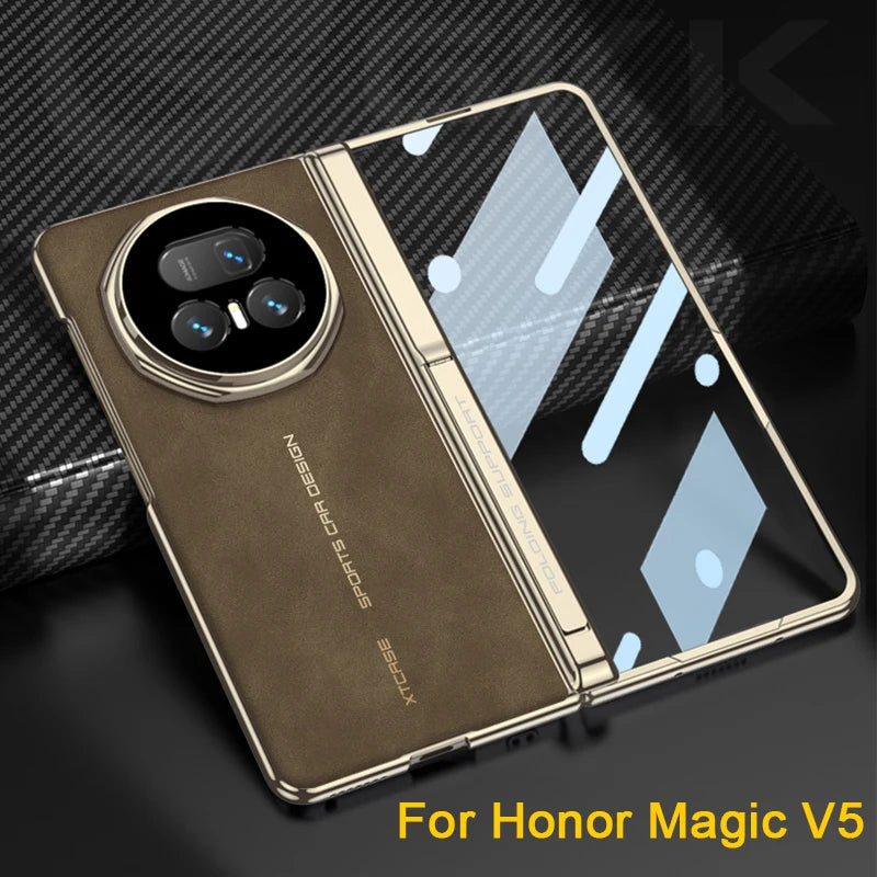 Frosted Leather Magnetic Hinge Stand Case For Honor Magic V5 Wireless