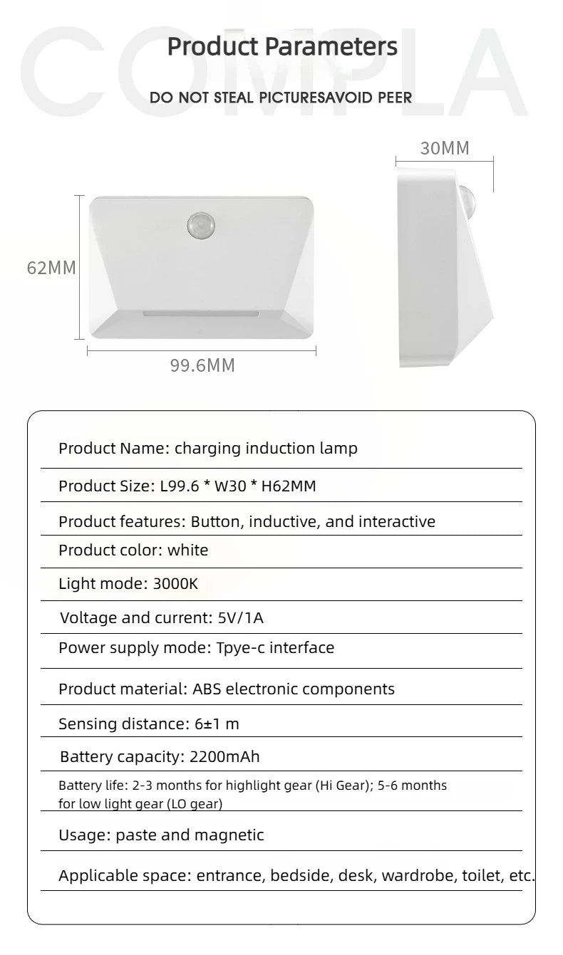 Smart Motion Activated Wall Light - 2200mAh USB-C Fast Charge