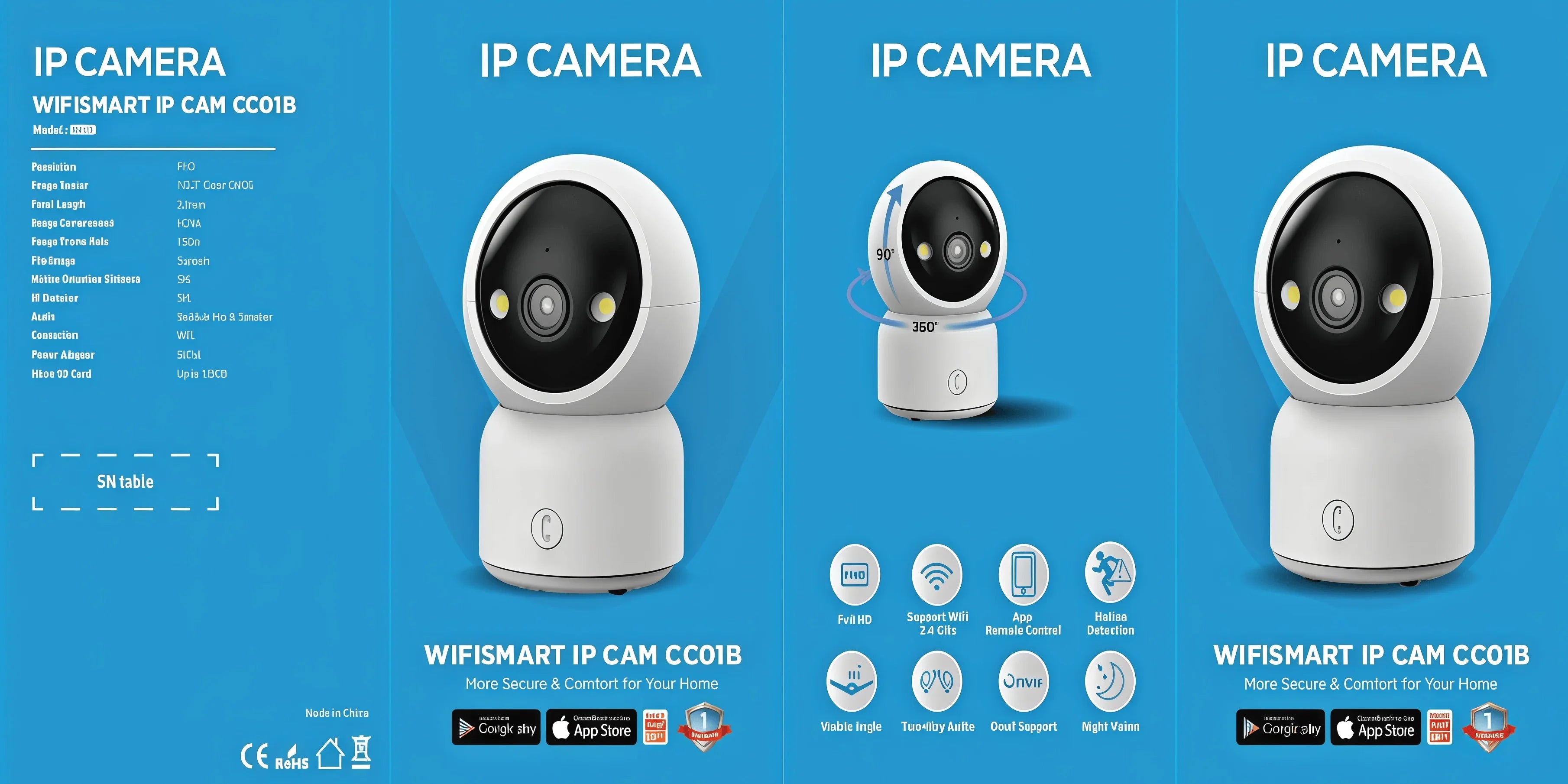 Smart Camera HD Security Surveillance 2.4GHz Indoor Monitoring Baby Night