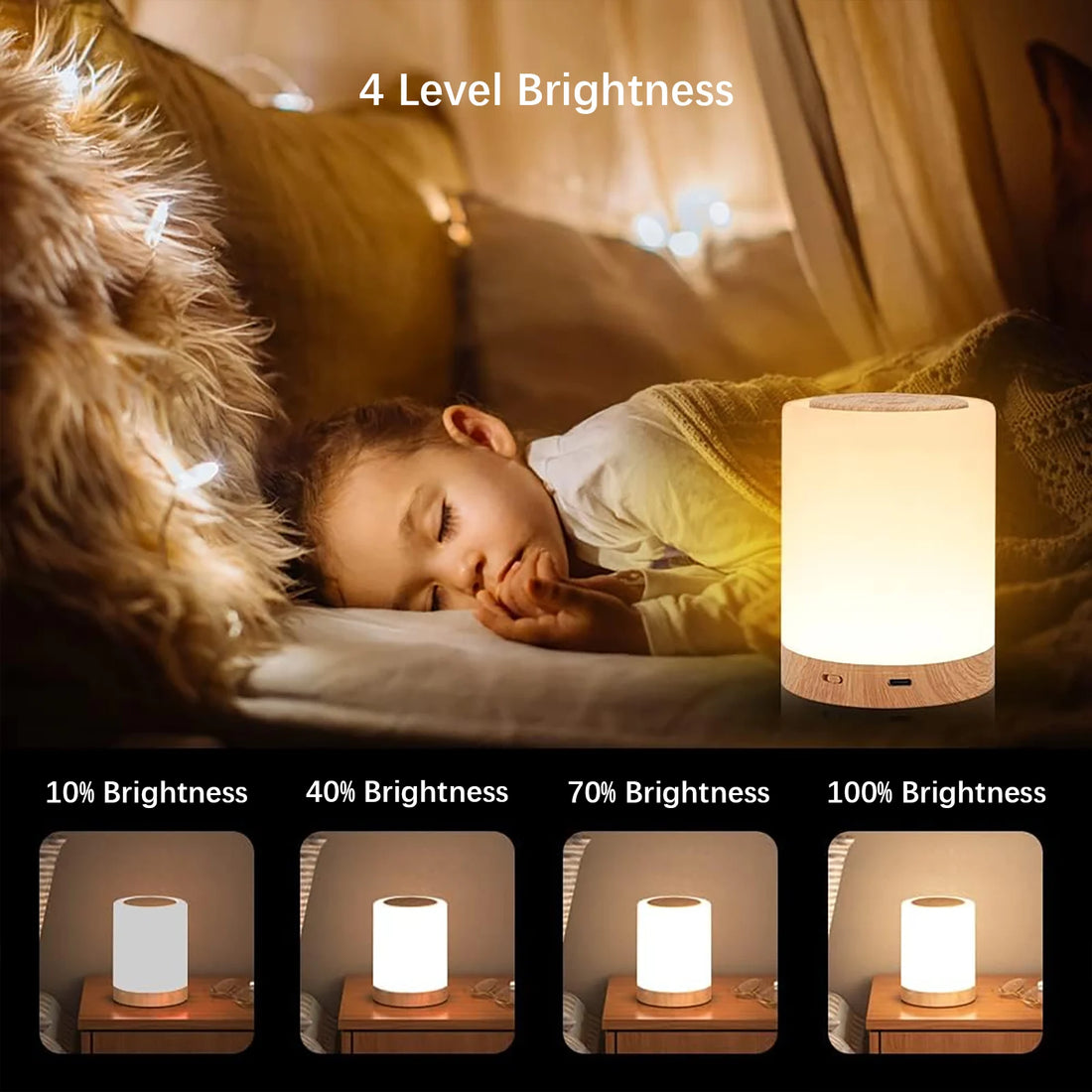 Smart LED Night Light, Portable Touch Control Table Lamp, USB Rechargeable