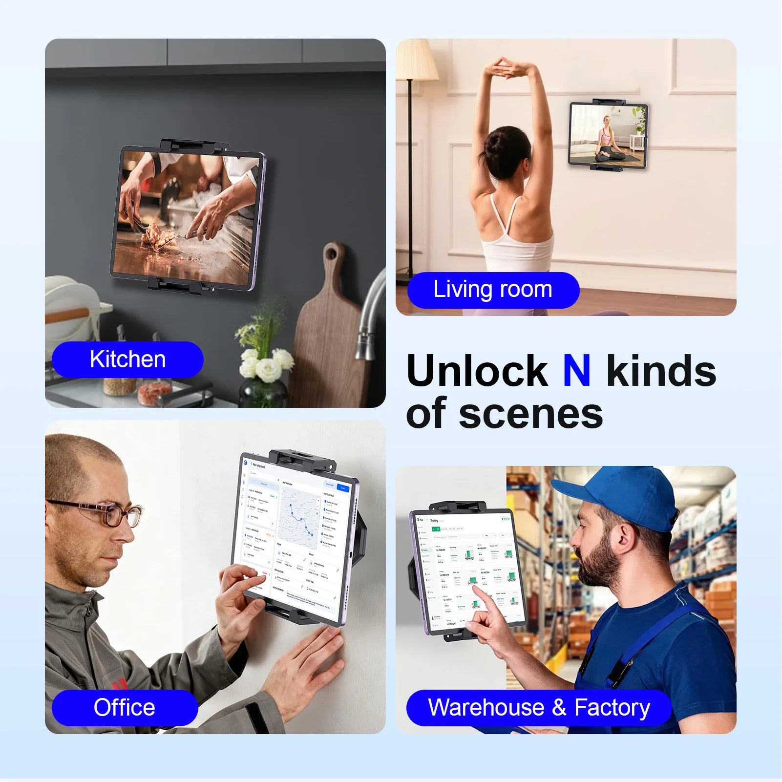 Tablet Wall Mount, 360° Rotation Tablet Holder Stand, Sturdy Base