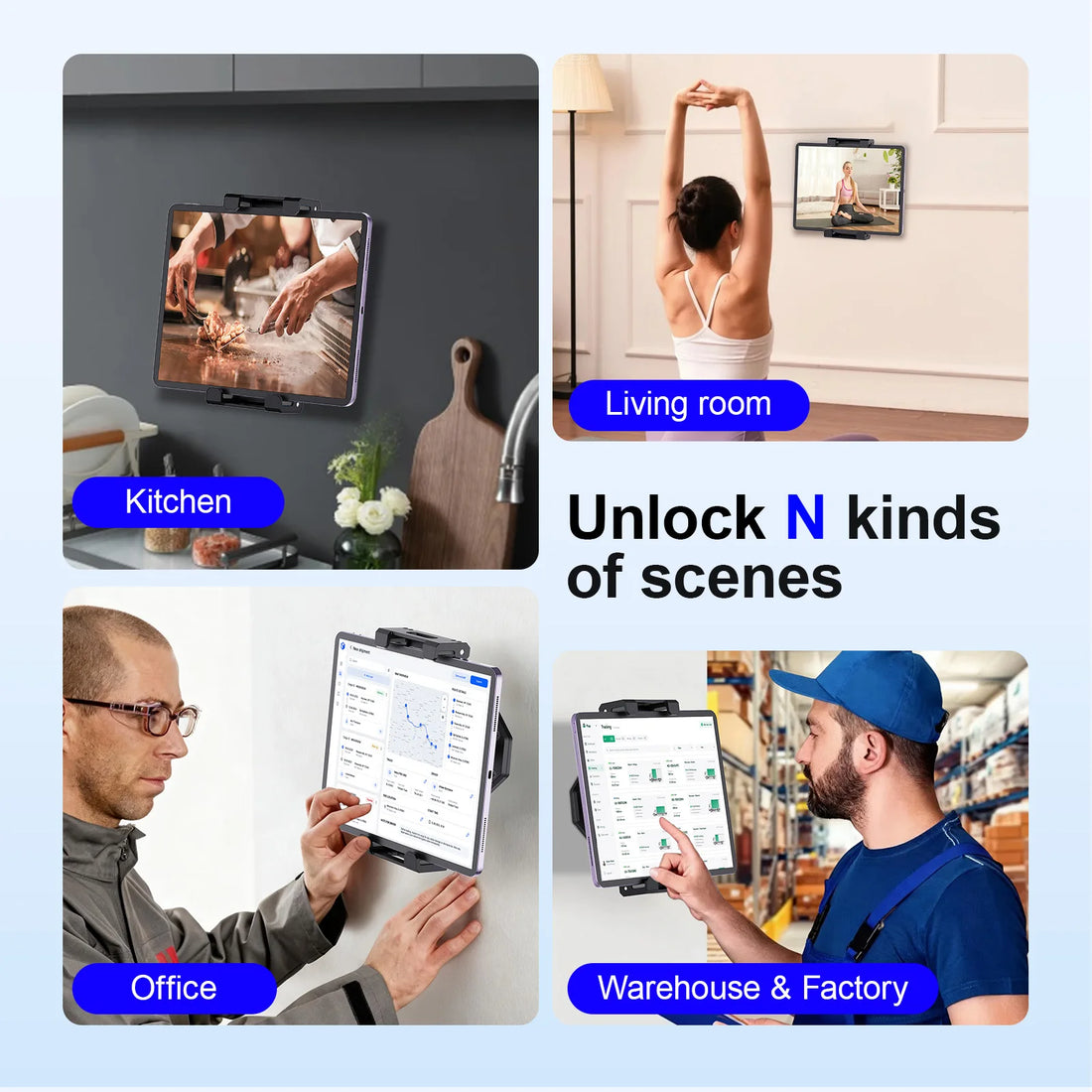 Tablet Wall Mount, 360° Rotation Tablet Holder Stand, Sturdy Base