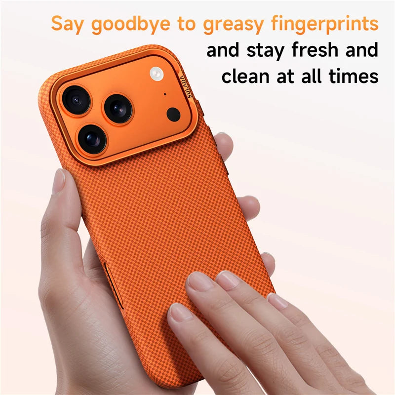 Luxury Plaid Texture Metal Lens Frame Magsafe Case For iPhone 17Pro