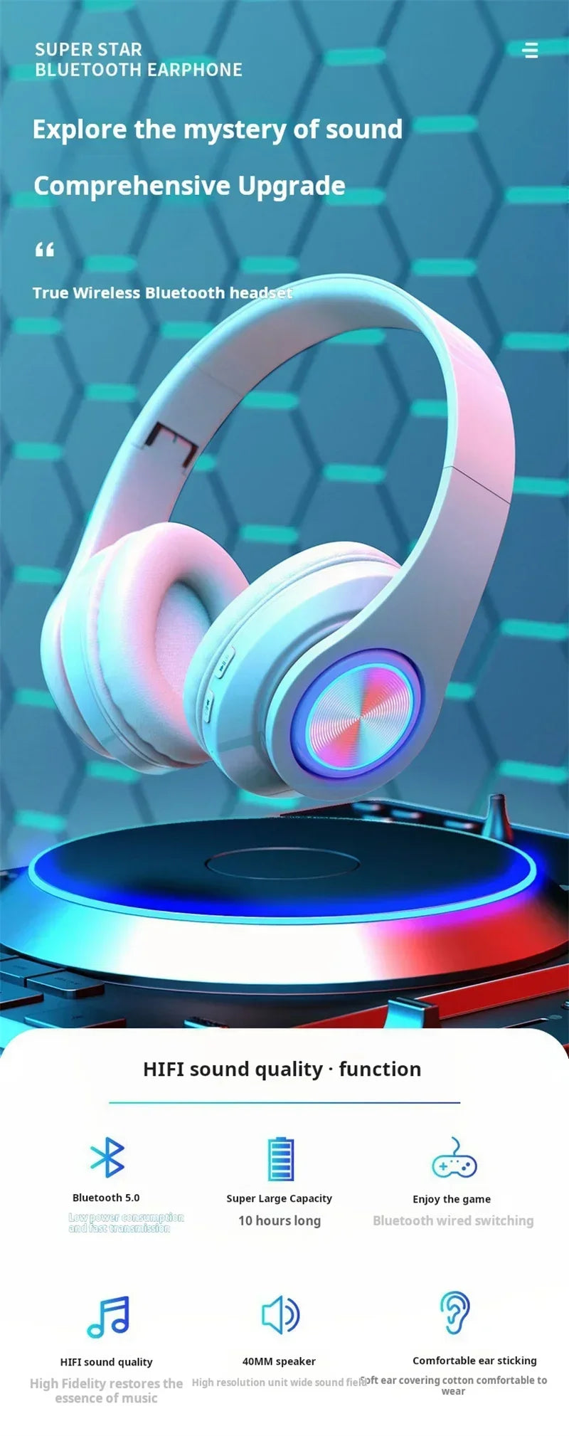 Headsets Gamer Headphones Blutooth Surround Sound Stereo Wireless