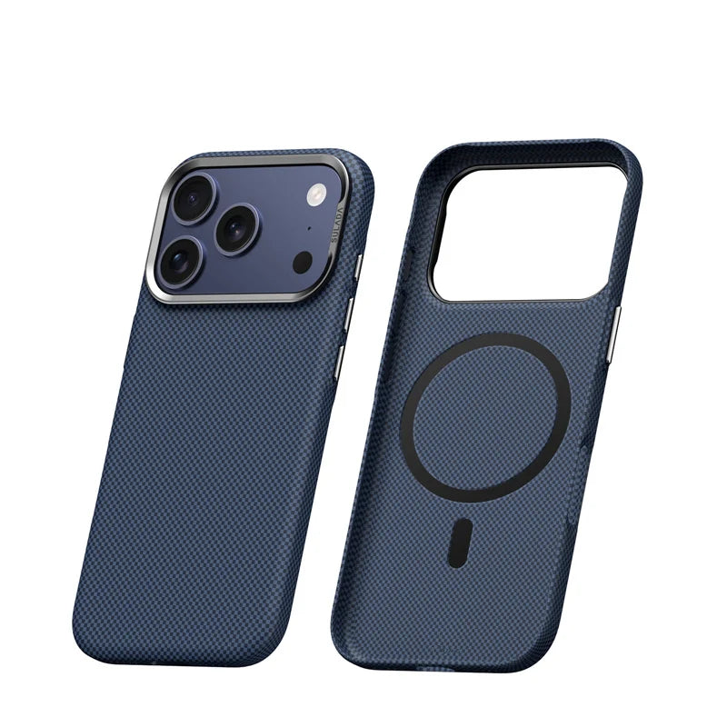 Luxury Plaid Texture Metal Lens Frame Magsafe Case For iPhone 17Pro