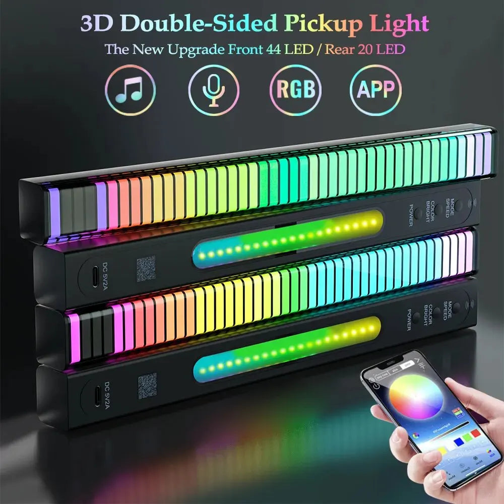 Smart RGB Pickup Lights LED 3D Double Sided Ambient Lamp APP Control Sound