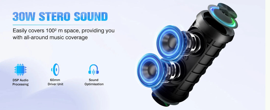 Portable Bluetooth Speaker, Bluetooth 5.4 Speaker, 30W Dual Speaker, Deep Bass