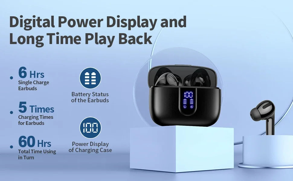 Wireless Earphones with Bluetooth 5.3, Quad-Mic Call Noise Reduction