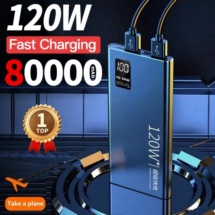 80000mAh Power Bank 120W Super Fast Charging 100% Sufficient Capacity
