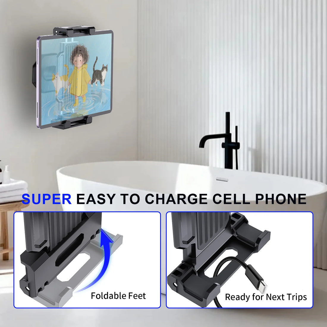 Tablet Wall Mount, 360° Rotation Tablet Holder Stand, Sturdy Base