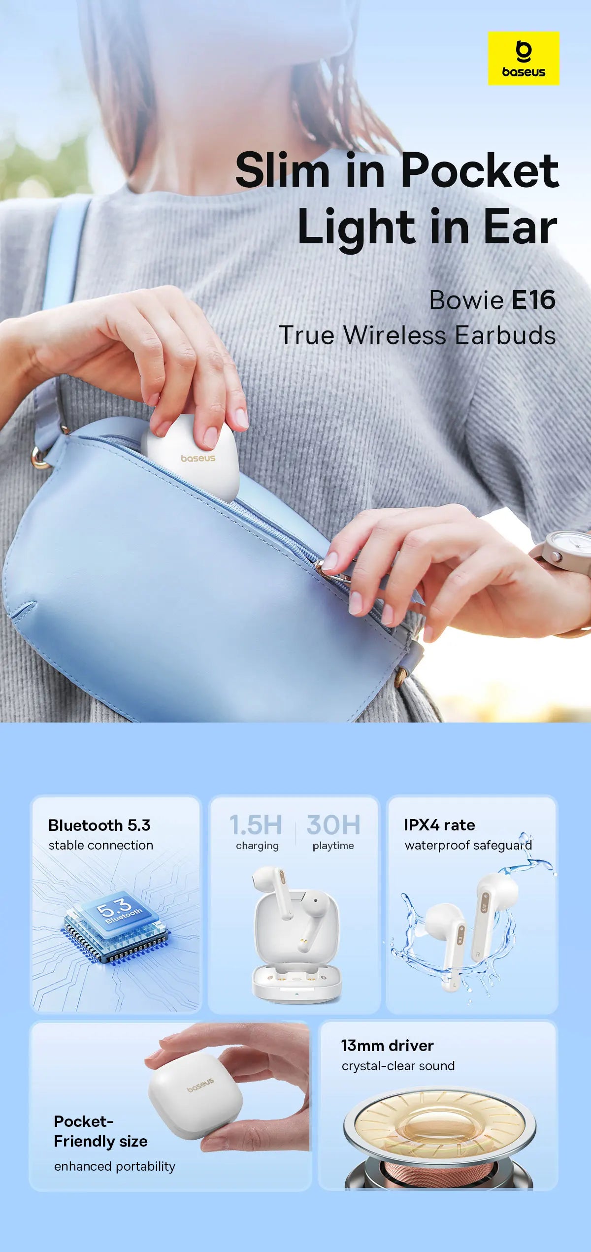Baseus Bowie E16 Wireless Earphone Bluetooth 5.3 Earphones