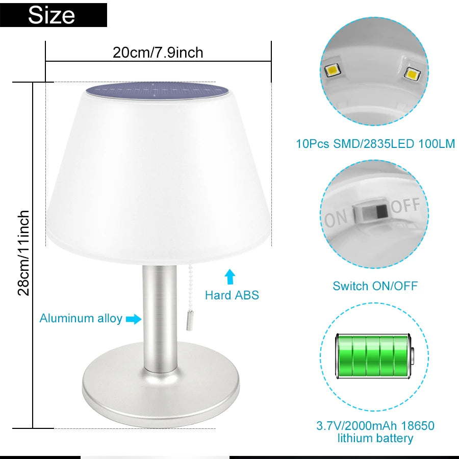 Smart Solar Table Lamp LED White Night Lights for Indoor Desk Outdoor Garden