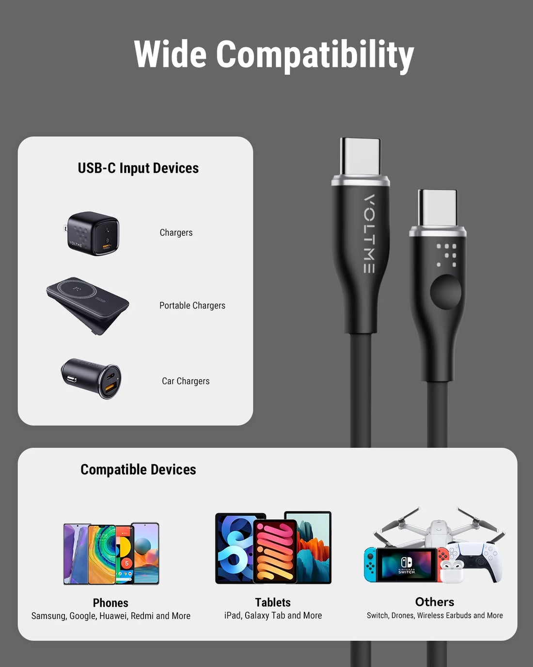 VOLTME PD 60W USB C TO USB Type C Cable 3A Fast Charging Cable QC 4.0