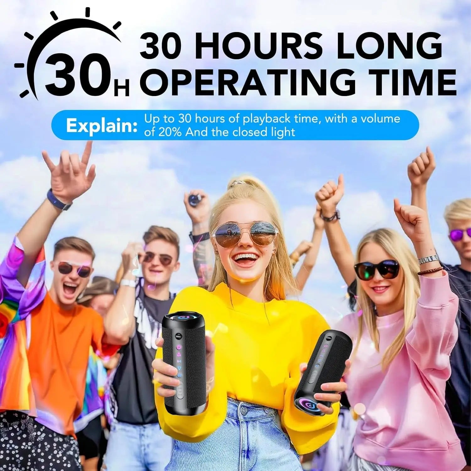 Portable Bluetooth Speaker, Bluetooth 5.4 Speaker, 30W Dual Speaker, Deep Bass