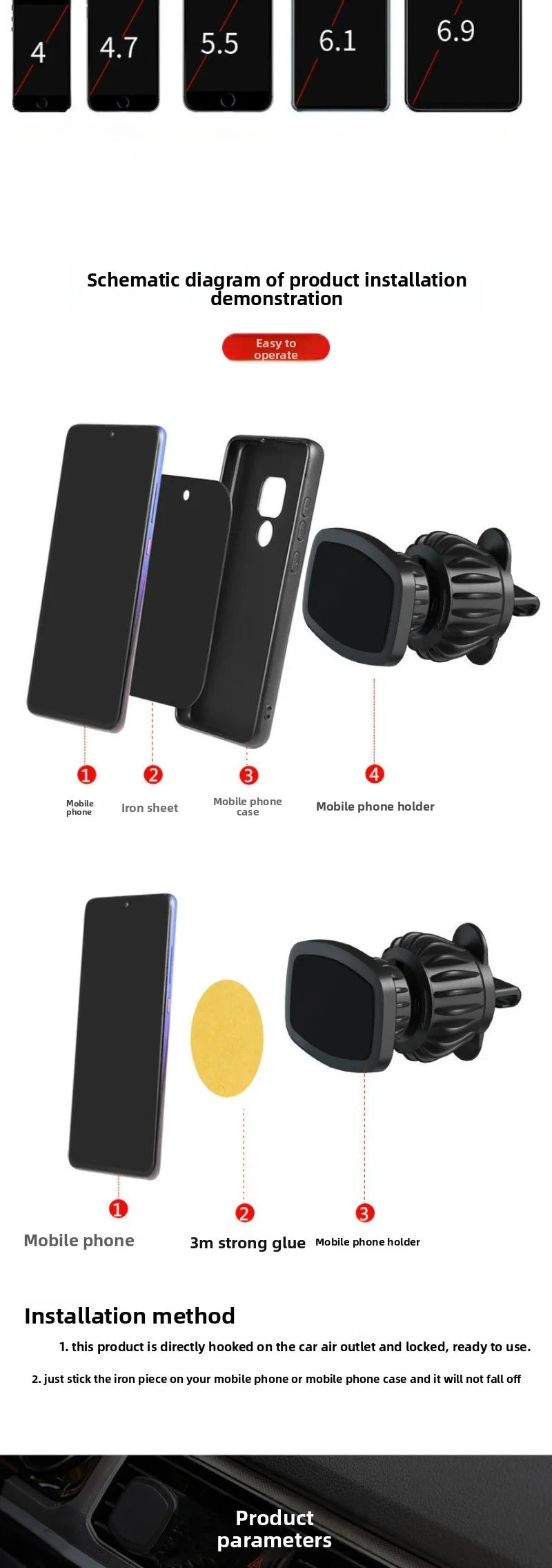 Car Phone Holder,Car Telephone Support Stand Bracket,Magnetic Support Tablet