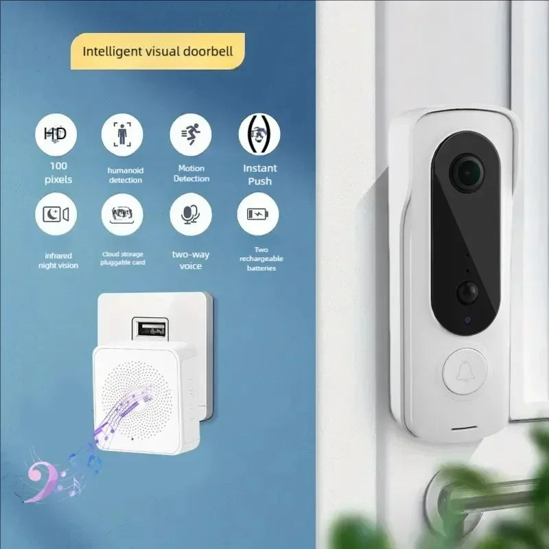 Smart WiFi Doorbell 1080P HD Wide Angle Camera Wireless Doorbell Motion
