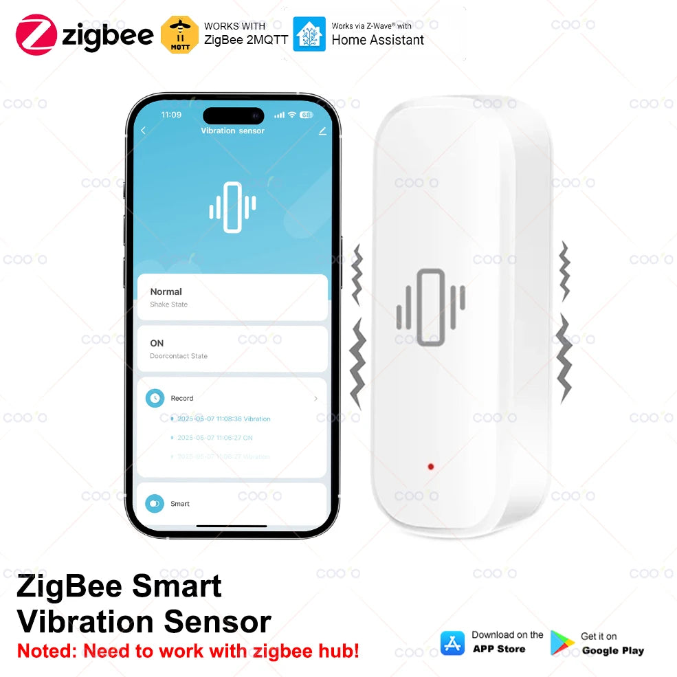Smart Vibration Sensor ZigBee Sensor Monitor App Control Security Protection