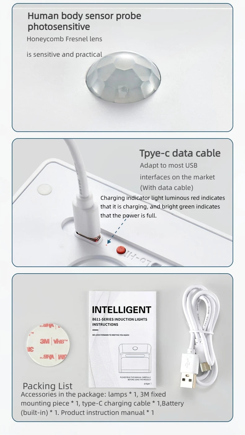 Smart Motion Activated Wall Light - 2200mAh USB-C Fast Charge